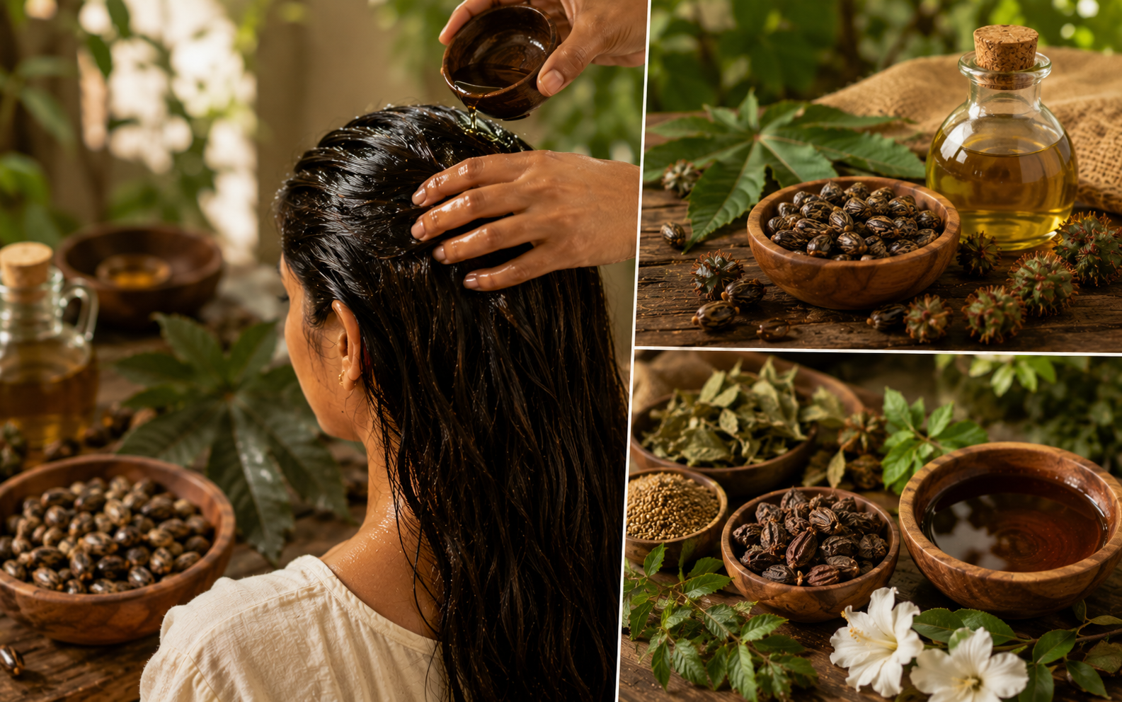Nellai Natures castor oil bottle with castor seeds
